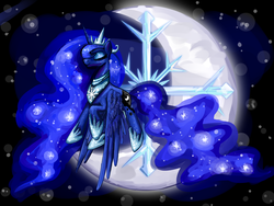 Size: 3600x2700 | Tagged: dead source, safe, artist:clrb, princess luna, alicorn, pony, g4, eyes closed, female, high res, mare, moon, snow, snowflake, solo, winter