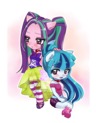 Size: 525x673 | Tagged: dead source, safe, artist:maron0807, aria blaze, sonata dusk, equestria girls, g4, my little pony equestria girls: rainbow rocks, blushing, female, lesbian, ship:arisona, shipping