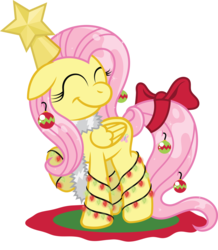Size: 1741x2000 | Tagged: safe, artist:t-3000, fluttershy, g4, christmas lights, christmas tree, eyes closed, female, fluttertree, smiling, solo, tree