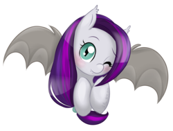 Size: 4080x3090 | Tagged: safe, artist:askbubblelee, oc, oc only, oc:sweet hum, bat pony, pony, simple background, solo, transparent background, wink