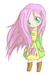 Size: 446x610 | Tagged: safe, artist:russiankolz, fluttershy, human, g4, chibi, female, humanized, simple background, solo, white background