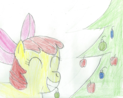 Size: 1669x1332 | Tagged: safe, artist:2shyshy, apple bloom, g4, christmas tree, female, newbie artist training grounds, solo, traditional art, tree