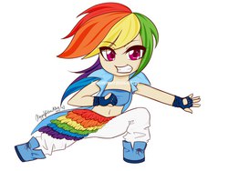 Size: 960x720 | Tagged: safe, artist:damnedromance, rainbow dash, human, g4, bandeau, belly button, chibi, female, humanized, midriff, solo