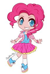 Size: 658x960 | Tagged: safe, artist:damnedromance, pinkie pie, human, g4, chibi, clothes, converse, female, humanized, skirt, solo