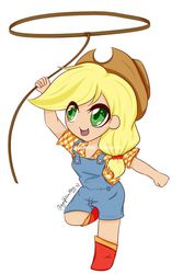 Size: 640x960 | Tagged: safe, artist:damnedromance, applejack, human, g4, chibi, female, humanized, lasso, solo