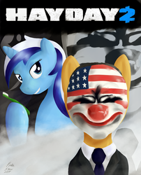 Size: 1000x1240 | Tagged: safe, artist:pinkiesheen, minuette, pony, unicorn, g4, crossover, dallas, hayday, parody, payday, payday 2, ponified, toothbrush