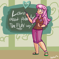 Size: 1000x1000 | Tagged: safe, artist:php52, cheerilee, human, g4, chalkboard, classroom, female, humanized, puberty, solo, teacher