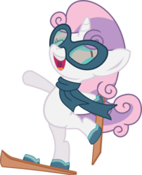 Size: 484x600 | Tagged: safe, artist:seahawk270, sweetie belle, pony, unicorn, g4, belly, bipedal, clothes, female, filly, foal, goggles, newbie artist training grounds, scarf, simple background, skiing, skis, solo, standing, standing on one leg, transparent background, vector