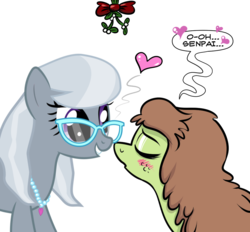Size: 1024x950 | Tagged: safe, artist:catfood-mcfly, silver spoon, oc, oc:checked privilege, ask fury belle, g4, alternate hairstyle, female, lesbian, mistletoe, shipping