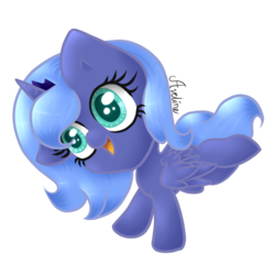 Size: 750x750 | Tagged: safe, artist:avelineh, princess luna, g4, female, filly, happy, simple background, smiling, solo, transparent background, woona