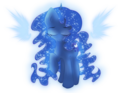 Size: 1006x745 | Tagged: safe, artist:avelineh, princess luna, g4, eyes closed, female, raised hoof, solo