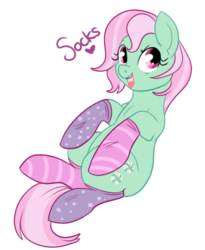 Size: 437x534 | Tagged: safe, artist:lulubell, minty, pony, g3, g4, clothes, cute, female, g3 to g4, generation leap, mintabetes, simple background, socks, solo, that pony sure does love socks, transparent background