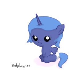 Size: 868x816 | Tagged: safe, artist:shivanking, princess luna, alicorn, pony, g4, baby, baby pony, cute, diaper, female, filly, foal, simple background, solo, transparent background, woona