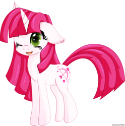 Size: 3034x3056 | Tagged: safe, artist:an-m, lovestruck, pony, g3, g4, cute, daaaaaaaaaaaw, female, g3 to g4, generation leap, high res, mare, one eye closed, open mouth, simple background, smiling, solo, transparent background, wink