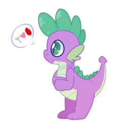 Size: 900x900 | Tagged: safe, artist:pegacornss, spike, dragon, g4, cute, fork, gem, heart, male, pictogram, profile, simple background, solo, speech bubble, spikabetes, transparent background