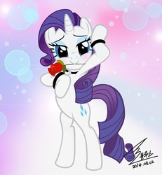 Size: 900x972 | Tagged: safe, artist:bluse, rarity, pony, bipedal, blushing, bracelet, cute, female, mouth hold, pose, raribetes, rose, sexy, show accurate, solo, stupid sexy rarity