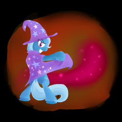 Size: 1280x1280 | Tagged: safe, artist:invertigo, trixie, pony, unicorn, g4, bipedal, female, grin, looking at you, magic, solo