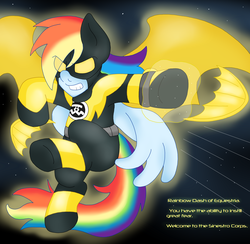 Size: 1825x1783 | Tagged: safe, artist:blackbewhite2k7, rainbow dash, g4, batman, batmare, crossover, sinestro corps, yellow lantern