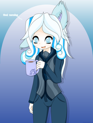 Size: 2880x3840 | Tagged: safe, artist:an-m, oc, oc only, oc:snowdrop, human, coffee mug, cute, ear fluff, eared humanization, high res, humanized, snowbetes, solo