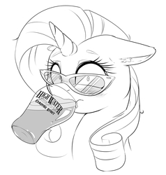 Size: 2787x2925 | Tagged: safe, artist:vicse, rarity, g4, beer, drinking, female, glasses, high res, looking at you, messy mane, monochrome, solo