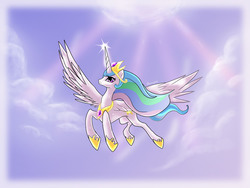 Size: 1400x1050 | Tagged: safe, artist:rriava, princess celestia, g4, female, flying, solo