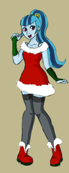 Size: 600x1500 | Tagged: safe, artist:whale, sonata dusk, equestria girls, g4, boots, clothes, female, fingerless gloves, gloves, looking at you, open mouth, santa costume, smiling, solo, stockings