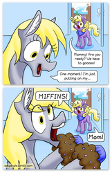 Size: 802x1238 | Tagged: safe, artist:22bubble-eyes22, derpy hooves, dinky hooves, pegasus, pony, g4, comic, female, mare, muffin, pun, that pony sure does love muffins