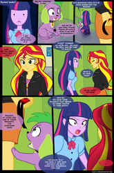 Size: 900x1360 | Tagged: safe, artist:jacky-bunny, spike, sunset shimmer, twilight sparkle, dog, equestria girls, g4, my little pony equestria girls: rainbow rocks, comic, magic of the sirens, pendant, spike the dog, twilight sparkle (alicorn)