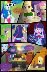 Size: 900x1360 | Tagged: safe, artist:jacky-bunny, adagio dazzle, applejack, aria blaze, fluttershy, pinkie pie, rainbow dash, rarity, sonata dusk, spike, twilight sparkle, dog, equestria girls, g4, my little pony equestria girls: rainbow rocks, comic, magic of the sirens, mane six, spike the dog, the dazzlings, twilight sparkle (alicorn)