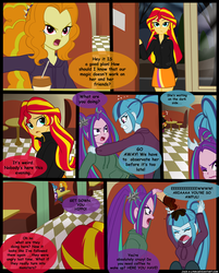 Size: 900x1121 | Tagged: safe, artist:jacky-bunny, adagio dazzle, aria blaze, sonata dusk, sunset shimmer, equestria girls, g4, my little pony equestria girls: rainbow rocks, clothes, comic, magic of the sirens, skirt, sunset shimmer's skirt, the dazzlings