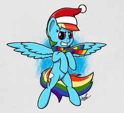 Size: 1150x1042 | Tagged: safe, artist:sheandog, part of a set, rainbow dash, g4, christmas, clothes, female, hat, santa hat, scarf, solo