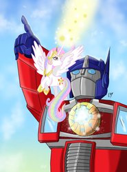 Size: 769x1040 | Tagged: safe, artist:kartoon12, princess celestia, g4, crossover, matrix of leadership, optilestia, optimus prime, transformers