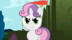 Size: 1280x720 | Tagged: safe, sweetie belle, g4, the return of harmony, evil smile, female, inverted mouth, rapeface, solo