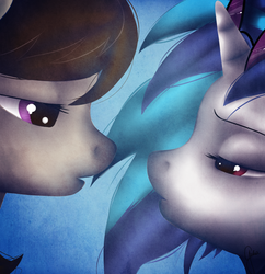 Size: 1024x1056 | Tagged: safe, artist:breathly, dj pon-3, octavia melody, vinyl scratch, g4, female, lesbian, looking at each other, ship:scratchtavia, shipping