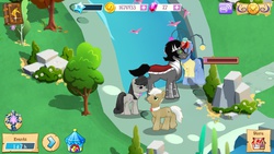 Size: 1136x640 | Tagged: safe, gameloft, frederic horseshoepin, king sombra, octavia melody, earth pony, pony, g4, female, gameloft shenanigans, male, mare, mobile game, stallion