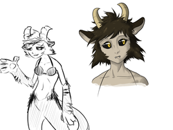 Size: 1600x1200 | Tagged: safe, artist:dj-black-n-white, oc, oc only, oc:kimmy and mera, satyr, concept art, crossbreed, offspring, parent:chimera sisters, what has science done