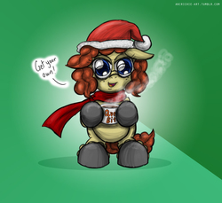 Size: 873x800 | Tagged: safe, artist:ladyanidraws, oc, oc only, oc:penny rich, clothes, hat, hot chocolate, newbie artist training grounds, santa hat, scarf