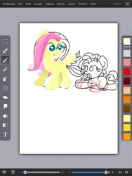 Size: 768x1024 | Tagged: safe, fluttershy, pinkie pie, g4, chibi, tail bite, wip