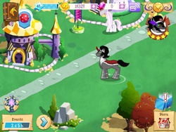 Size: 1024x768 | Tagged: safe, gameloft, fleur-de-lis, king sombra, pony, unicorn, g4, my little pony: magic princess, coin, concave belly, female, gem, horn, male, mare, mobile game, numbers, slender, stallion, thin