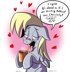 Size: 1000x1019 | Tagged: safe, artist:tobibrocki, derpy hooves, pegasus, pony, g4, female, heart, hot chocolate, mare, solo