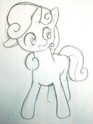 Size: 768x1024 | Tagged: safe, artist:yajima, sweetie belle, g4, female, grayscale, monochrome, simple background, solo