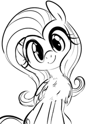 Size: 463x650 | Tagged: safe, artist:dotkwa, fluttershy, g4, chest fluff, female, fluffy, grayscale, looking at you, monochrome, solo