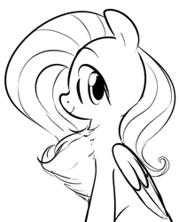 Size: 488x603 | Tagged: safe, artist:dotkwa, fluttershy, pegasus, pony, g4, black and white, chest fluff, female, fluffershy, grayscale, impossibly large chest fluff, looking at you, monochrome, solo