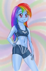 Size: 1872x2886 | Tagged: safe, artist:jay156, rainbow dash, human, g4, belly button, clothes, compression shorts, female, humanized, midriff, pony coloring, solo, spandex, sports bra