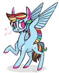 Size: 1264x1579 | Tagged: safe, artist:jellybeanbullet, rainbow dash, g4, grin, rainbow blitz, rule 63, solo, spread wings