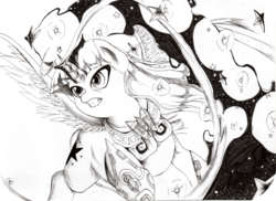 Size: 2307x1683 | Tagged: safe, artist:aerolp, twilight sparkle, alicorn, pony, g4, armor, female, magic, mare, monochrome, solo, traditional art, twilight sparkle (alicorn)