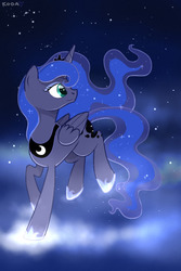 Size: 400x600 | Tagged: safe, artist:kodabomb, princess luna, g4, cloud, cloudy, female, night, solo, stars