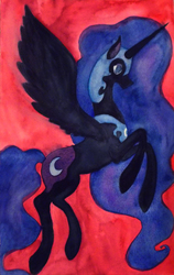 Size: 663x1049 | Tagged: safe, artist:enuwey, nightmare moon, alicorn, pony, g4, female, rearing, solo, spread wings, traditional art, watercolor painting