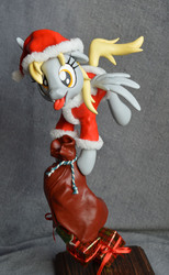 Size: 872x1420 | Tagged: safe, artist:prototypespacemonkey, derpy hooves, pegasus, pony, g4, christmas, clothes, female, mare, present, santa costume, sculpture