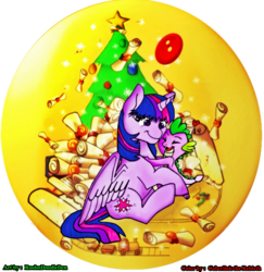 Size: 3589x3693 | Tagged: safe, artist:coberlink, artist:roolosdoodleden, spike, twilight sparkle, alicorn, dragon, pony, g4, crystal ball, female, happy, hearth's warming eve, high res, hug, male, present, ship:twispike, shipping, straight, toy, twilight sparkle (alicorn)